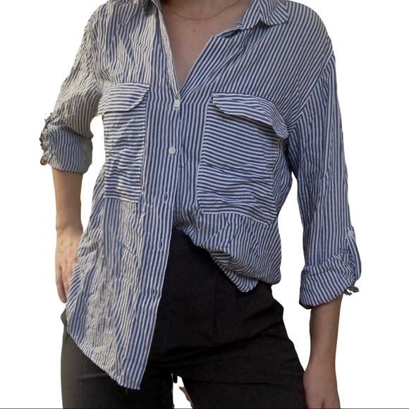 Zara Tops - Blue and White Zara Button Up